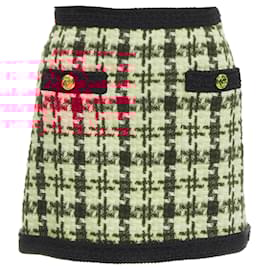 Gucci-Gucci checke tweed tone GG button mini skirt-Red