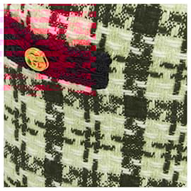 Gucci-Gucci checke tweed tone GG button mini skirt-Red