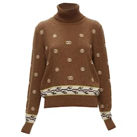 Chanel-Chanel cashmere CC logo intarsia turtleneck sweater-Brown