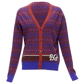 Cardigã de lã e cashmere Prada com logo de corrida em intarsia chevron Vermelho
