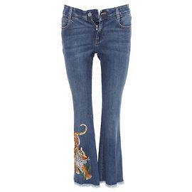 Stella Mc Cartney Stella Mccartney Tiger Embroidery Flare Jeans Blue