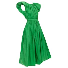 Alexander Mcqueen-Alexander Mcqueen Kelly Green Open Back Puff Sleeve Midi Dress-Green