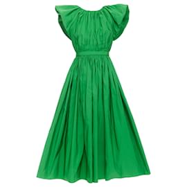 Alexander Mcqueen-Alexander Mcqueen Kelly Green Open Back Puff Sleeve Midi Dress-Green