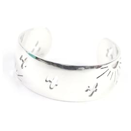 Hermès-Hermes Silver Airplane Sun Logo Bracelet-Silvery,Metallic