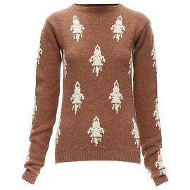 Prada Shetland-Woll-Pullover mit Raketen-Intarsien Braun