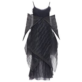 Romeo Gigli wool blend crinkled dress sheer shawl Black
