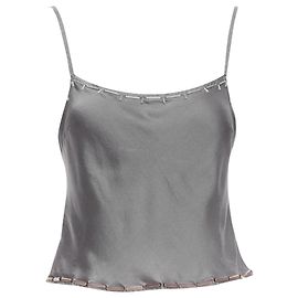 Prada silk clear long bead embellished camisole top Grey