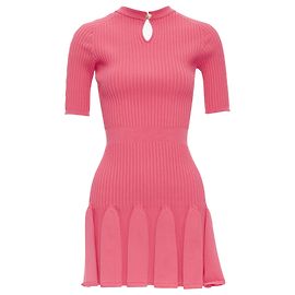 Mini-Kleid mit Ripp-Volantrock und Schlüsselausschnitt von Balmain Pink