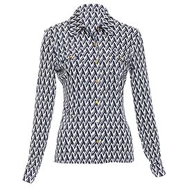 Tory Burch monogram print silk blend shirt Blue Navy blue