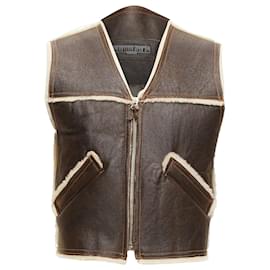 Jean Paul Gaultier-Jean Paul Gaultier Jeans Shearling Lined Logo Zip Vest-Brown