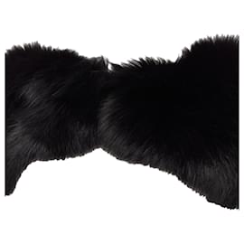 Autre Marque-Shiatzy Chen Fur Silk Lined Bateau Short Cape Sleeve Shawl-Black