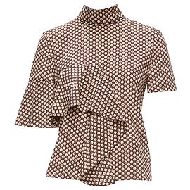 Top a collo alto con drappeggi asimmetrici e volant floreali Marni Marrone