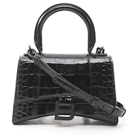 Balenciaga-Balenciaga Hourglass XS Leather Handbag Black-Black