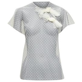 Top transparente com gola de laço assimétrica de bolinhas Red Valentino Branco Cru