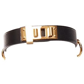 Hermès Pulseira Lockette em couro liso com anel de ouro Mini Dog Hermes Preto