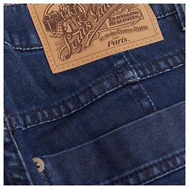 Calça skinny de motociclista em patchwork de denim lavado com logo Louis Vuitton Azul