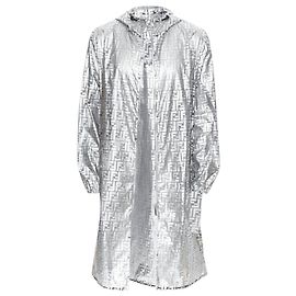 Fendi  Prints On metallic silver FF Zucca monogram anorak coat Silvery Metallic