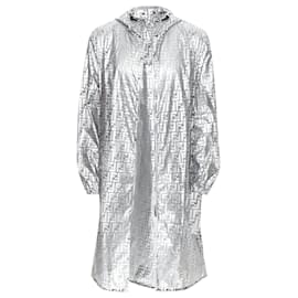 Fendi-Fendi  Prints On metallic silver FF Zucca monogram anorak coat-Silvery,Metallic