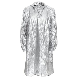 Fendi-Fendi  Prints On metallic silver FF Zucca monogram anorak coat-Silvery,Metallic