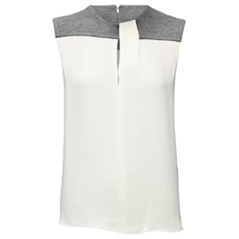 Balenciaga-Balenciaga Silk Crepe Knitted Yoke Cut Out Blouse-White,Cream