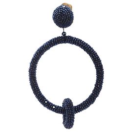 Oscar De La Renta fully beaded double hoop drop clip on earrings Black