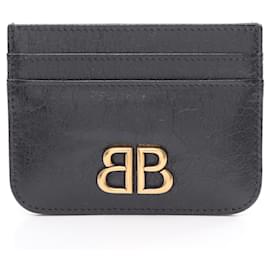 Balenciaga-Balenciaga Monaco Leather Card Case Black-Black