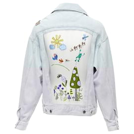Autre Marque-Mira Mikati Washed Denim Sheer Embroidery Oversized Jacket-Blue