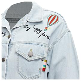 Autre Marque-Mira Mikati Washed Denim Sheer Embroidery Oversized Jacket-Blue