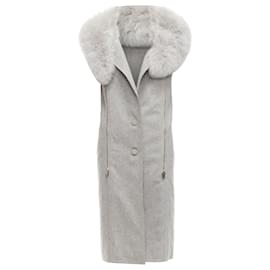 Autre Marque-Alexander Wang Saga Furs Fur Collar Virgin Wool Blend Vest Dress-Grey