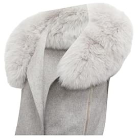 Autre Marque-Alexander Wang Saga Furs Fur Collar Virgin Wool Blend Vest Dress-Grey