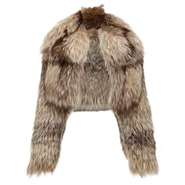 Fendi-Fendi Fur Long Sleeve Crop Jacket With Detachable Collar-Brown