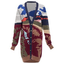 Cardigan long en V profond en intarsia paysage coloré en cachemire Barrie Multicolore