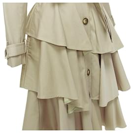 Autre Marque-Osman London Cotton Tiered Ruffle Capelet Belted Long Trench Coat-Green,Khaki