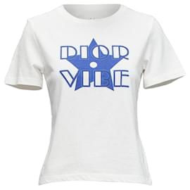 Dior-Dior Vibe Star Logo Graphic Print Cotton Linen Short Sleeve Tshirt-White