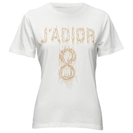 Dior-Christian Dior J'adior 8 Lurex Embroidery Cotton Linen Tshirt-White