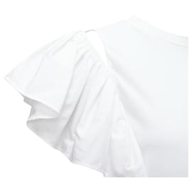 Alexander Mcqueen-Alexander Mcqueen Asymmetric Ruffle Sleeve Drop Waist Dress-White