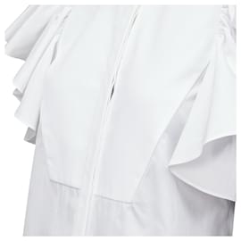 Alexander Mcqueen-Alexander Mcqueen Cotton Frill Sleeve Mandarin Neck Tunic Shirt-White