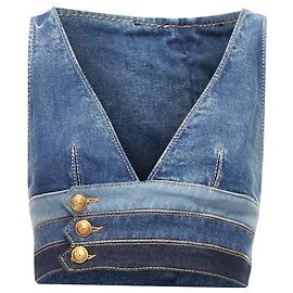 Dsquared2 Denim Gold Military Button Trio Taillenhöhe Bralette Top Blau
