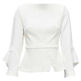 Roland Mouret Richardson Textured Crepe Ruffle Cuff Peplum Top White Cream