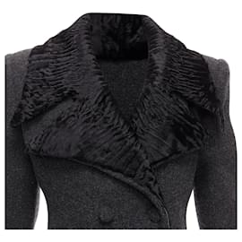 Fendi-Fendi Astrakhan Fur Collar Virgin Wool Blend Longline Coat-Black