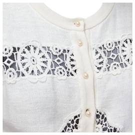Dolce & Gabbana-Dolce Gabbana Lace Eyelet Pearl Buttons Short Sleeve Cardigan-White,Cream