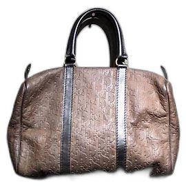 Bolsa Boston Trotter em couro com padrão Diorissimo em relevo Marrom