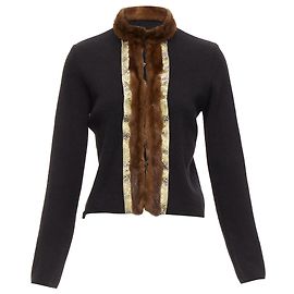 Cardigan de lã com gola de pele Etro e acabamento em aplique dourado Preto