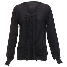 Chloé Chloe Wollmilitär-Cardigan mit Muschel-Rüsche und Rundhalsausschnitt Schwarz