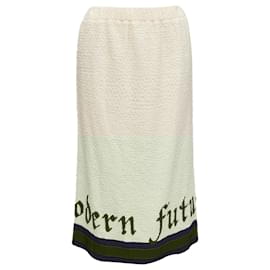 Gucci-Gucci Modern Future Cotton Boucle Webbing Trim Midi Skirt-White,Cream