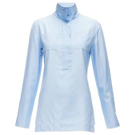 Camicia Marni in seta con colletto a bordo grezzo e tasche, orlo asimmetrico alto-basso Blu