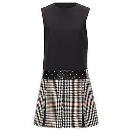 Yves Saint Laurent Houndstooth Fit Flare Dress Black