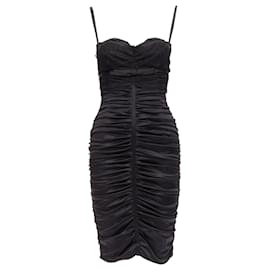 Dolce & Gabbana-Dolce Gabbana Silk Blend Bow Lace Ruched Corseted Bodycon Dress-Black