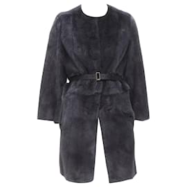 Fendi-Fendi fur leather reversible zip belted coat jacket-Black