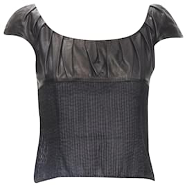 Gucci-Gucci Tom Ford leather cap pleated sheer waist top-Black